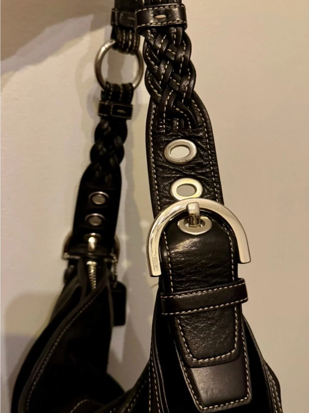 Vintage Coach Soho Signature Jacquard Hobo Bag Braided Strap Black Y2K